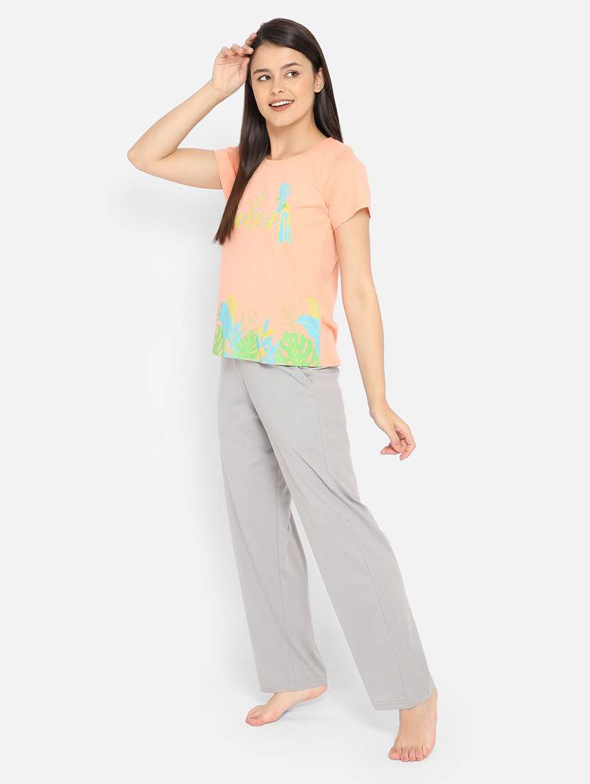 round neck printed nightwear pajama set  - 18205182 -  Standard Image - 1