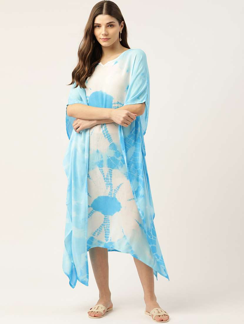 notch neck tie & dye maxi kaftan