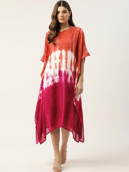 notch neck tie & dye maxi kaftan - 18205394 -  Standard Image - 0