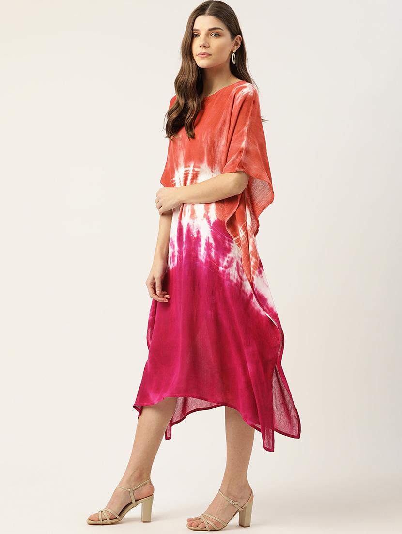 notch neck tie & dye maxi kaftan - 18205394 - Standard Image - 1