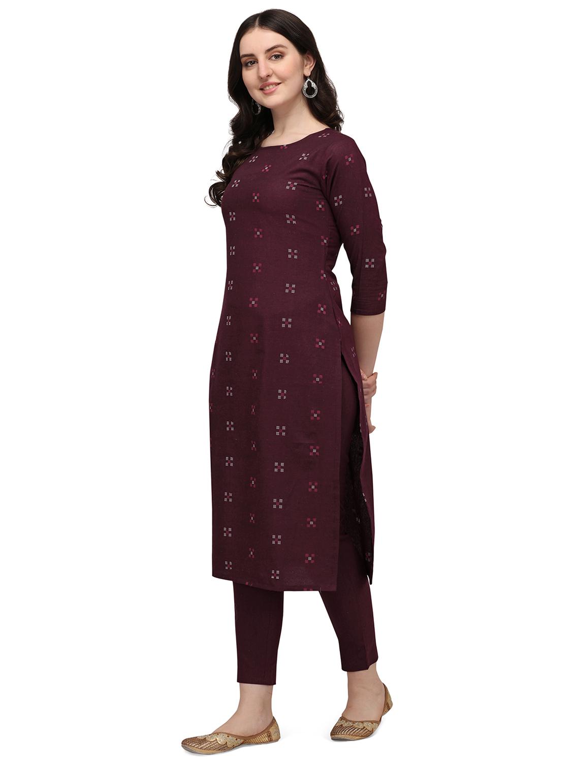 maroon cotton blend straight kurta - 18205616 - Standard Image - 1