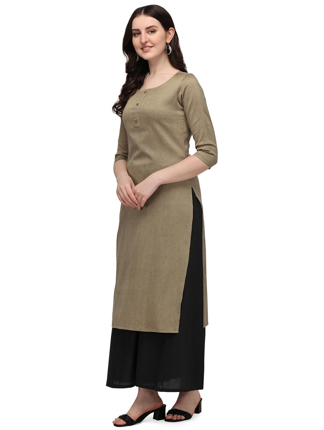 beige cotton blend straight kurta - 18205625 - Standard Image - 1
