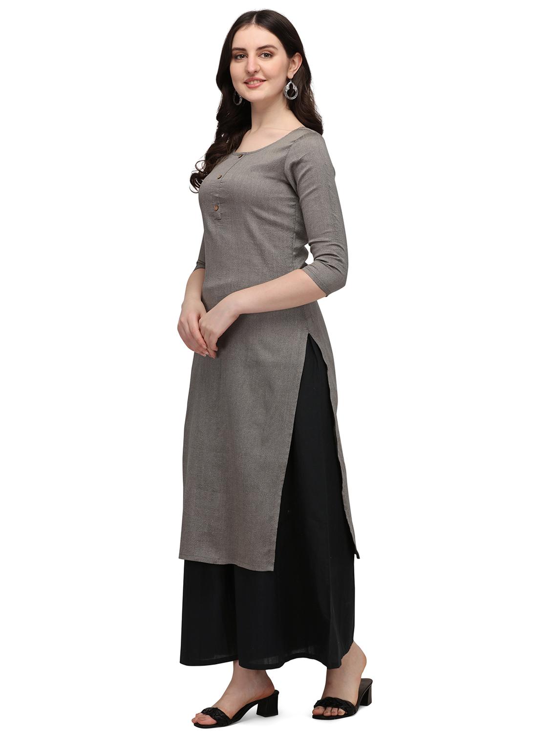 grey cotton blend straight kurta - 18205627 -  Standard Image - 1