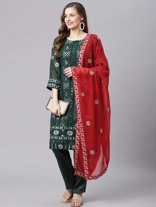 green georgette unstitched suit - 18207782 -  Standard Image - 0