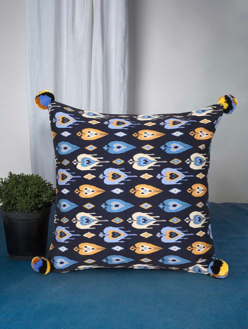mezposh chintz black & multi color polycotton ikkat square cushion cover (lxw : 16x16 inch)