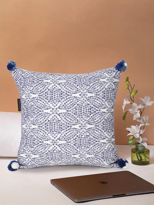 mezposh tribal white & blue color acrylic jacquard abstract square cushion cover (lxw : 16x16 inch) - 18207908 - Standard Image - 0