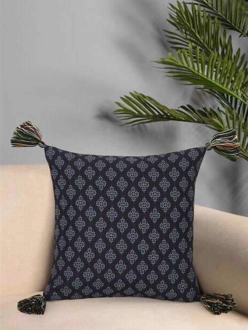 mezposh chintz black & multi color polycotton ethnic motifs square cushion cover (lxw : 16x16 inch) - 18207909 -  Standard Image - 0
