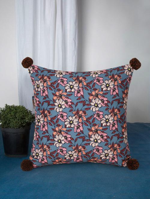 mezposh chintz grey & multi color polycotton floral square cushion cover (lxw : 16x16 inch) - 18207911 - Standard Image - 0