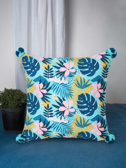 mezposh chintz turquoise & multi color polycotton botanical square cushion cover (lxw : 16x16 inch) - 18207914 - Standard Image - 0