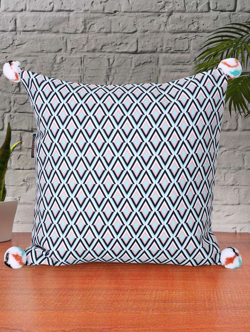 mezposh chintz grey & multi color polycotton diamond square cushion cover (lxw : 16x16 inch)