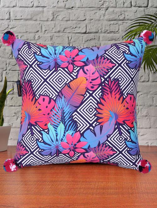 mezposh chintz pink & multi color polycotton botanical square cushion cover (lxw : 16x16 inch) - 18207917 - Standard Image - 0