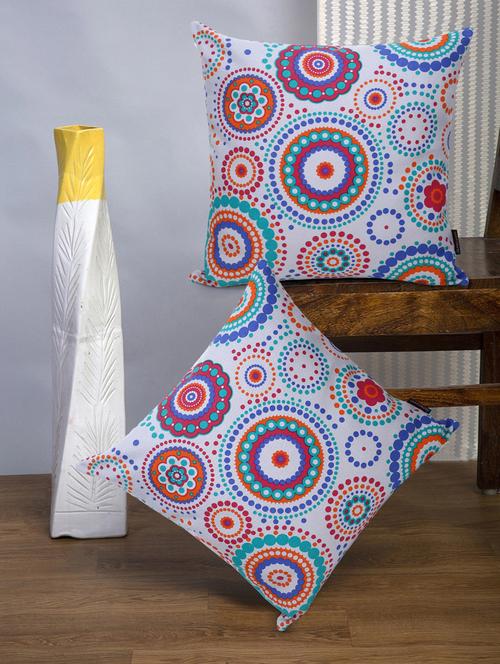 mezposh nomad light yellow & multi color cotton canvas mandala printed floor cushion covers (20x20 inch) set of 2 - 18207945 -  Standard Image - 0