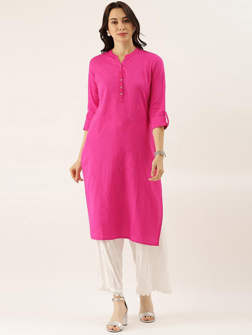 pink cotton straight kurta - 18208435 - Zoom Image - 0