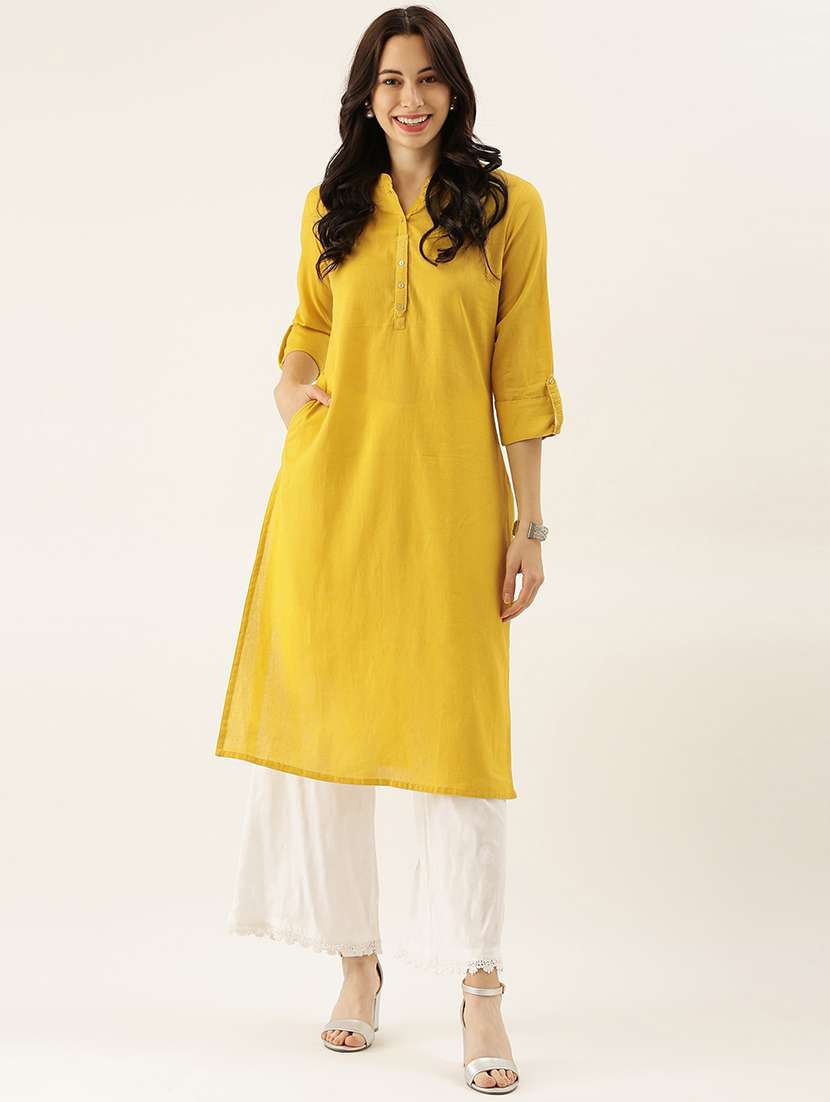 yellow cotton straight kurta
