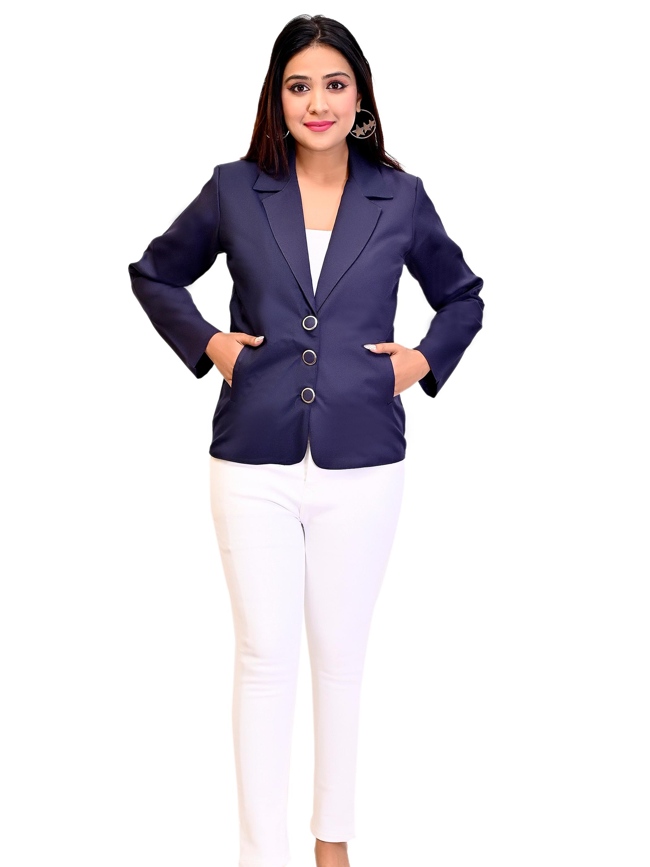 lapel neck solid blue formal blazer - 18208461 - Standard Image - 1