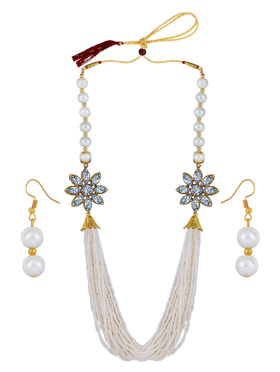 silver shine multi layer pearl stylish mala necklace set  - 18209562 -  Standard Image - 1