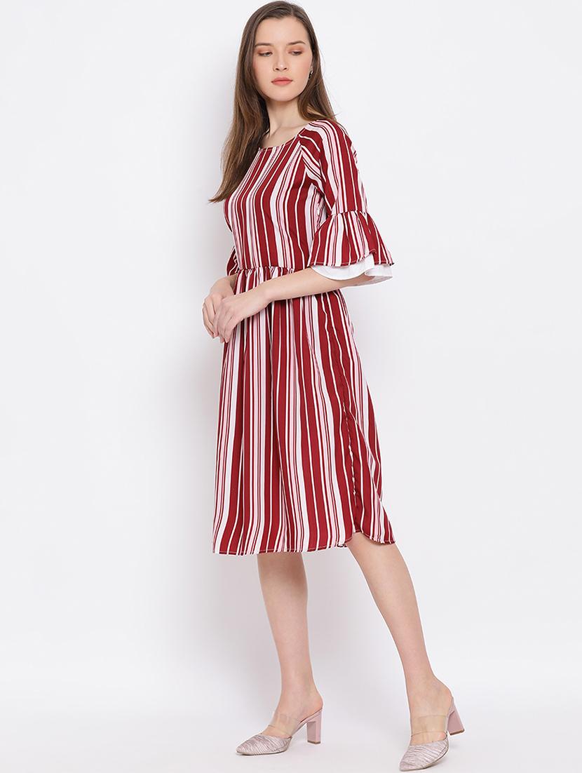 bell sleeved striped flared dress - 18209716 -  Standard Image - 1