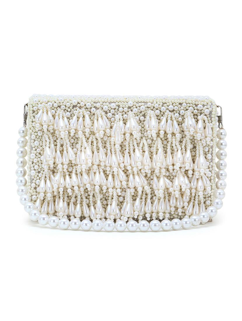 cream faux silk box clutch