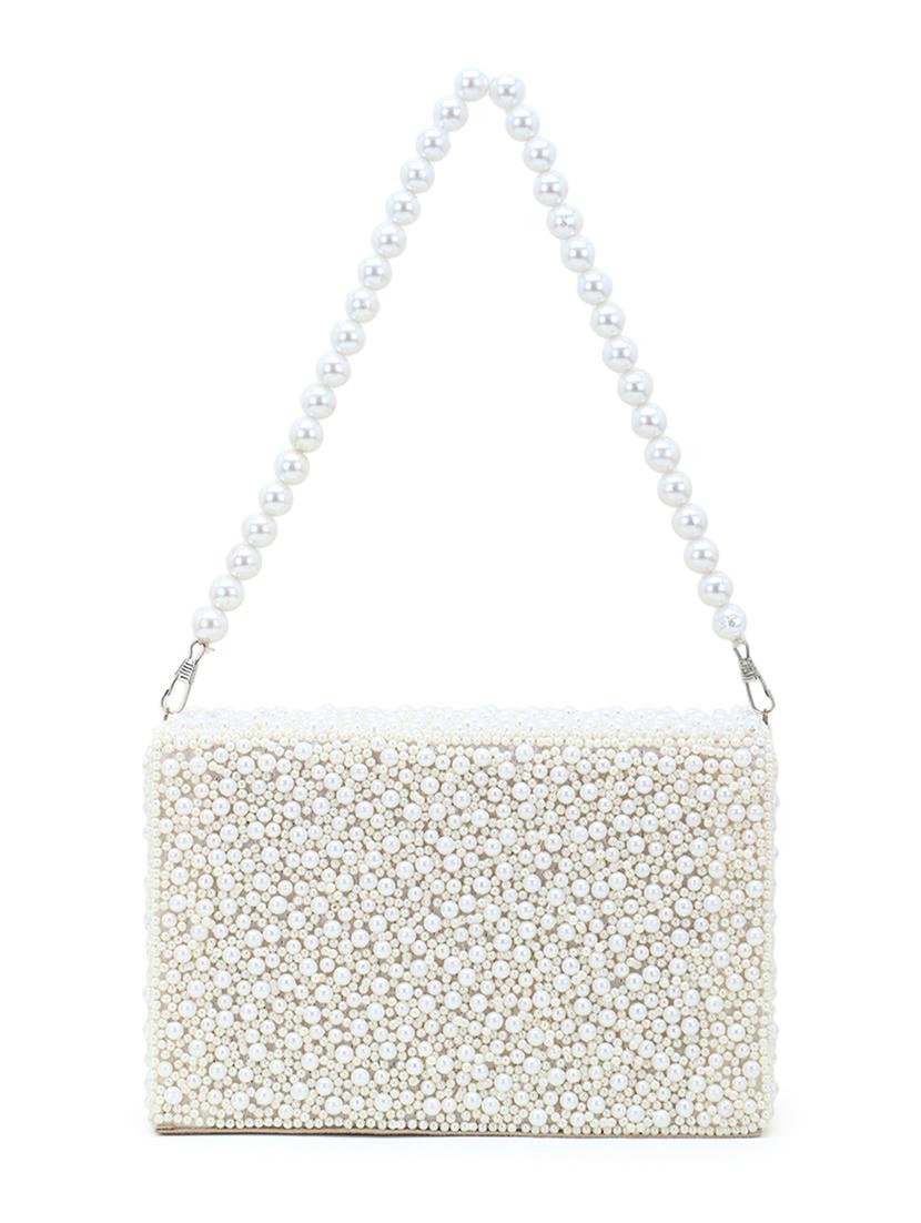cream faux silk box clutch - 18209758 - Standard Image - 1