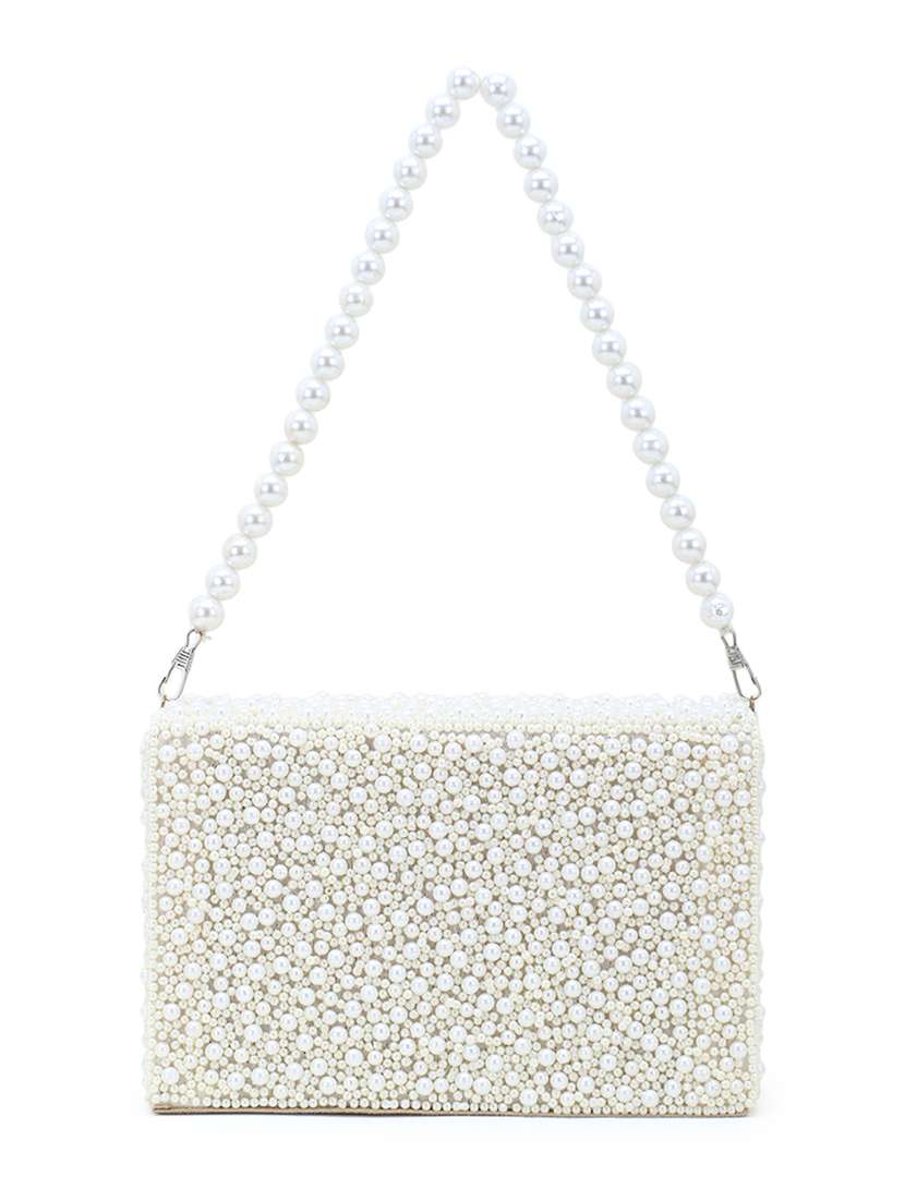 Cream Faux Silk Box Clutch