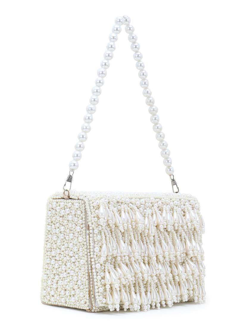 Cream Faux Silk Box Clutch