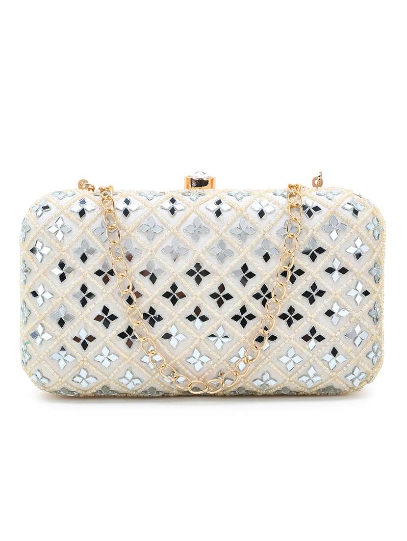 white faux silk box clutch - 18209763 - Zoom Image - 0