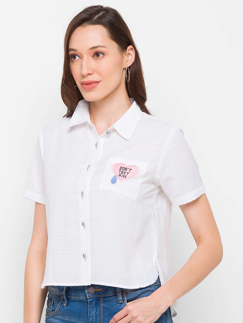 white quirky patch solid shirt - 18210237 -  Standard Image - 1