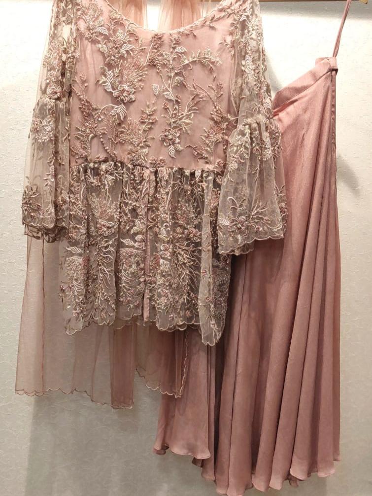 embroidered peplum kurta with palazzo - 18210371 - Standard Image - 1