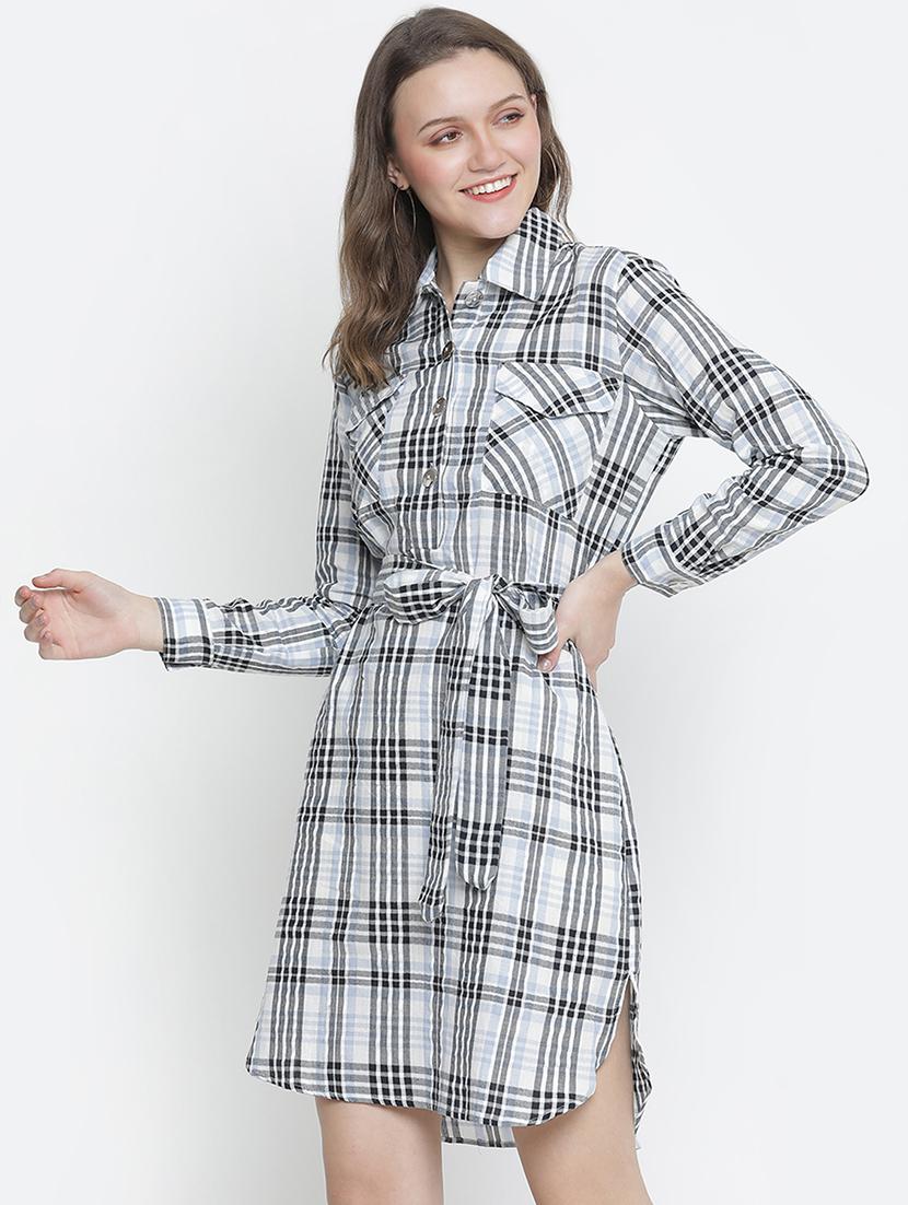 tie front checkered shirt dress - 18210675 -  Standard Image - 1