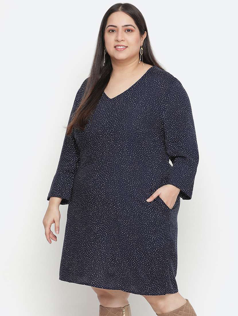 v-neck printed a-line dress - 18210677 - Standard Image - 1