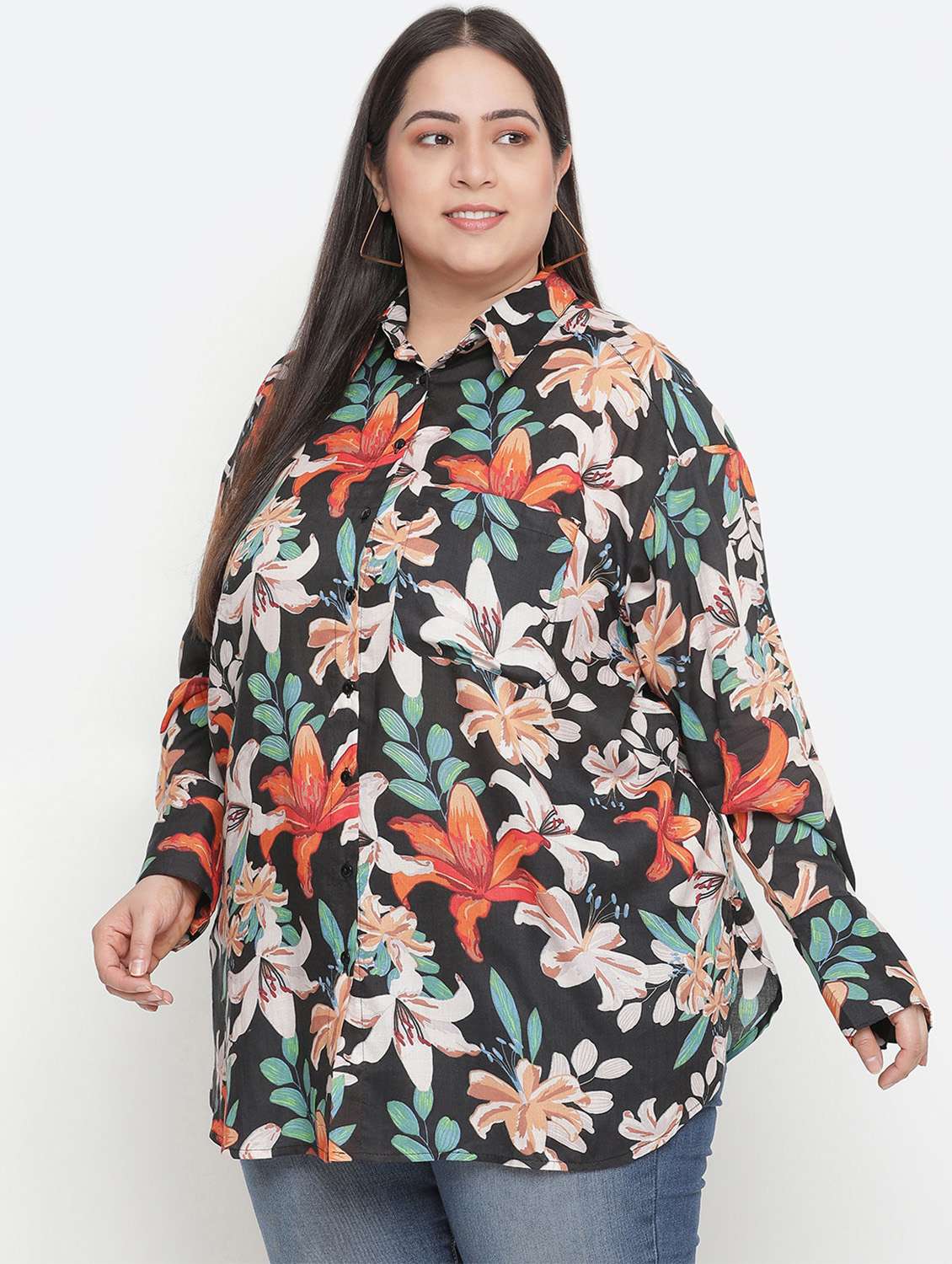 long sleeved printed plus shirt - 18210714 - Standard Image - 1