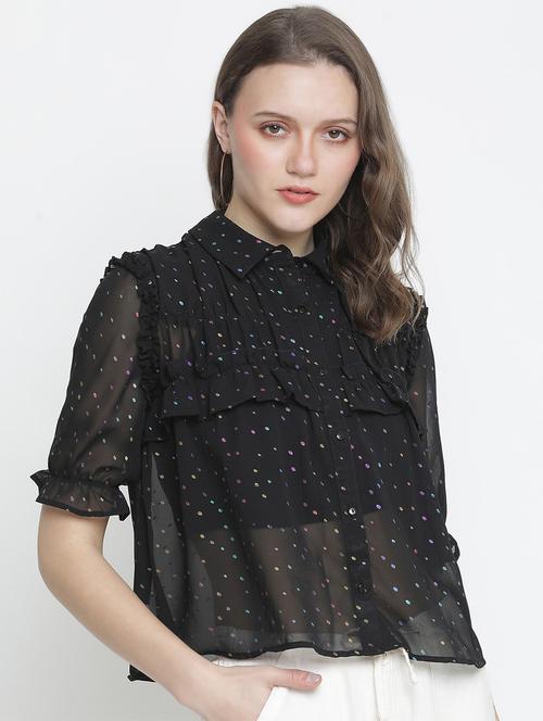 frill detail polka dot  shirt - 18210717 -  Standard Image - 0