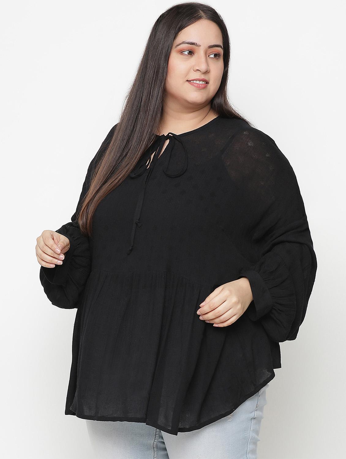 women's a line tie-up neck top - 18210738 - Standard Image - 1