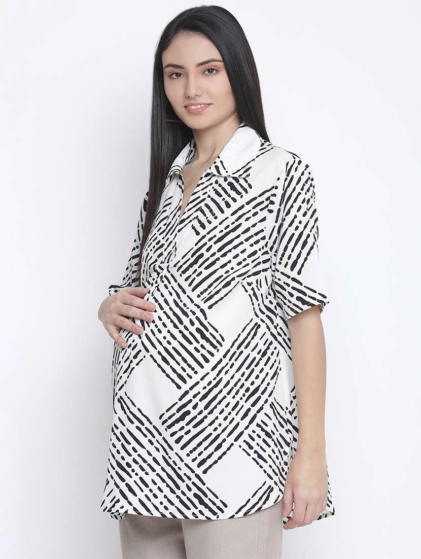 shirt collar printed top - 18210764 -  Standard Image - 1