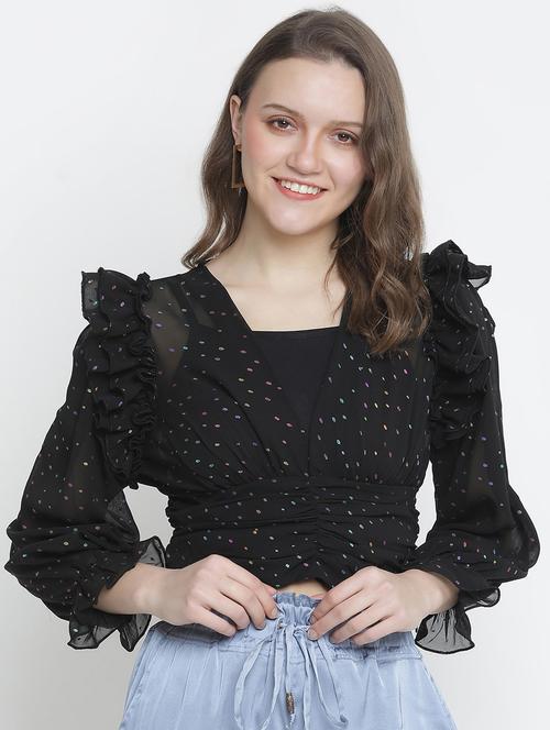 women's crop v neck top - 18210765 - Standard Image - 0