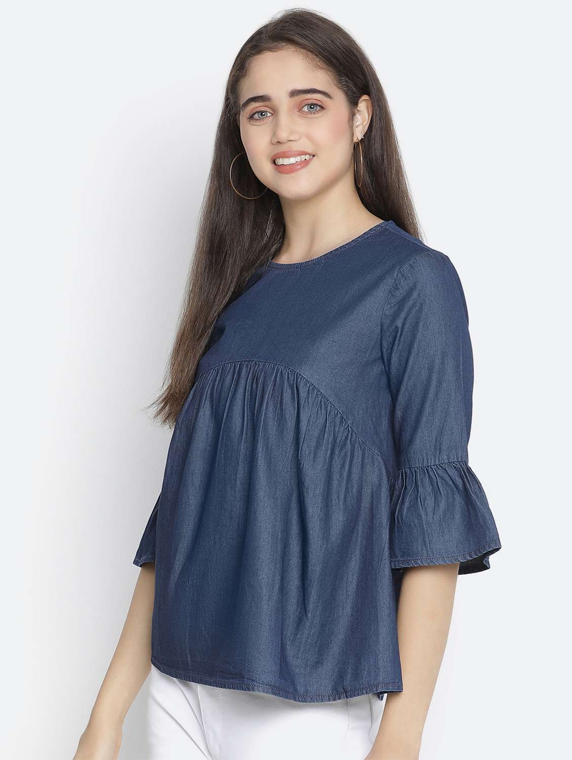 bell sleeved solid top - 18210774 - Standard Image - 1