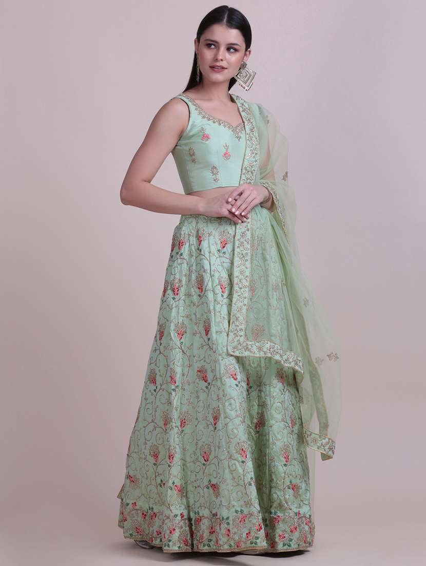 neon silk flared lehenga - 18210833 -  Standard Image - 1