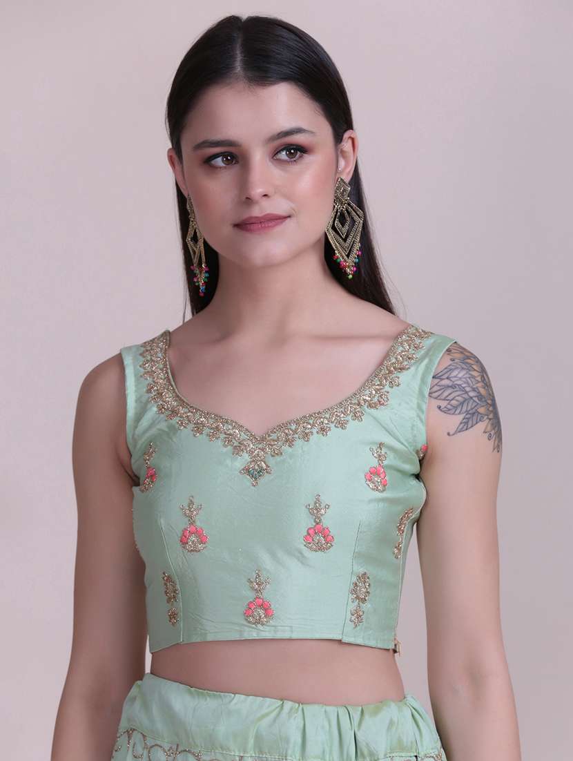 neon silk flared lehenga - 18210833 - Standard Image - 4