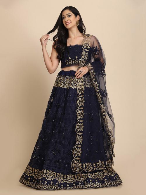 navy blue net flared lehenga - 18210842 -  Standard Image - 0