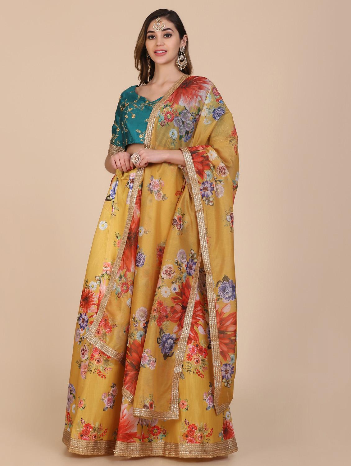 yellow silk flared lehenga - 18210843 - Zoom Image - 0