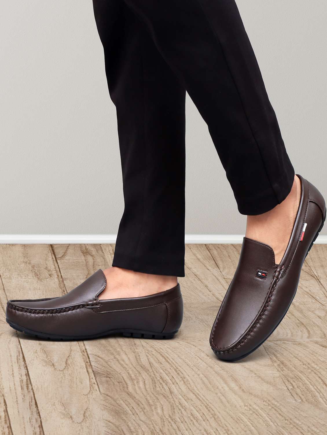 Brown Synthetic Slip On Loafers