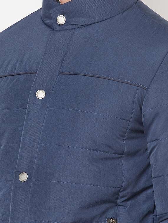 men blue solid long sleevequilted jacket - 18211500 - Standard Image - 4