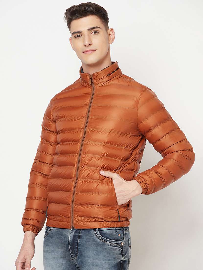 orange solid quilted jacket - 18211502 -  Standard Image - 1