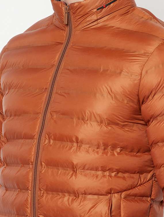 orange solid quilted jacket - 18211502 - Standard Image - 4
