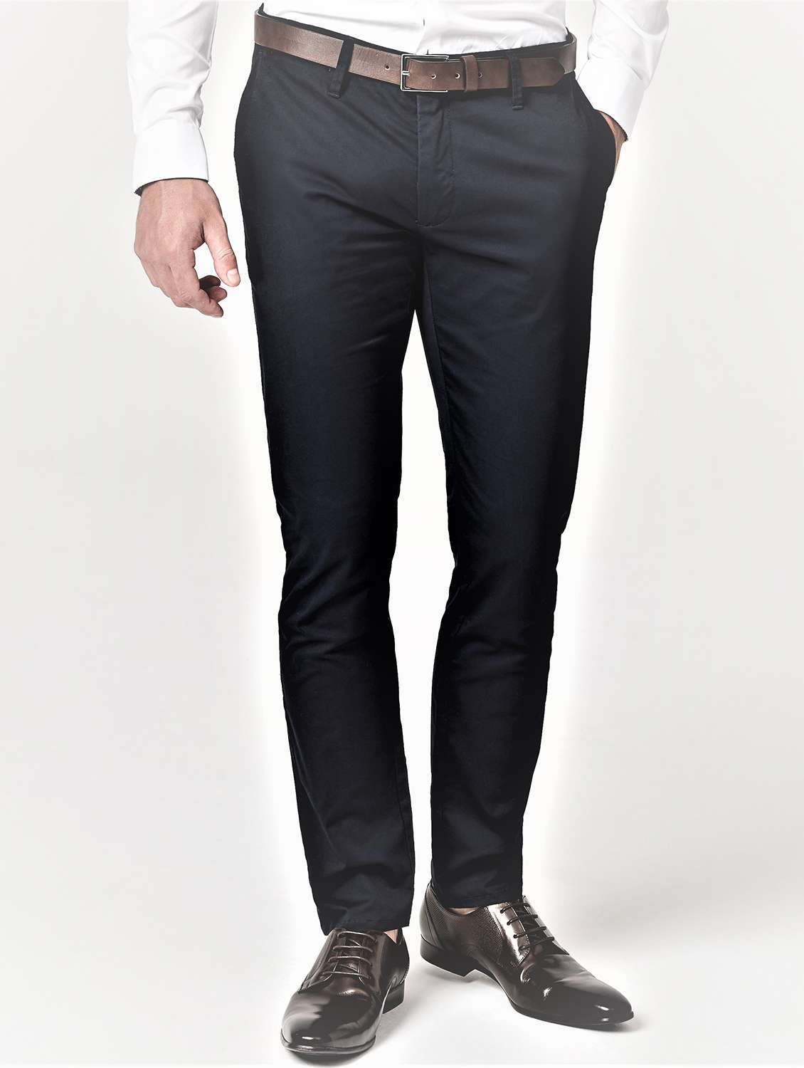 black solid chinos casual trouser
