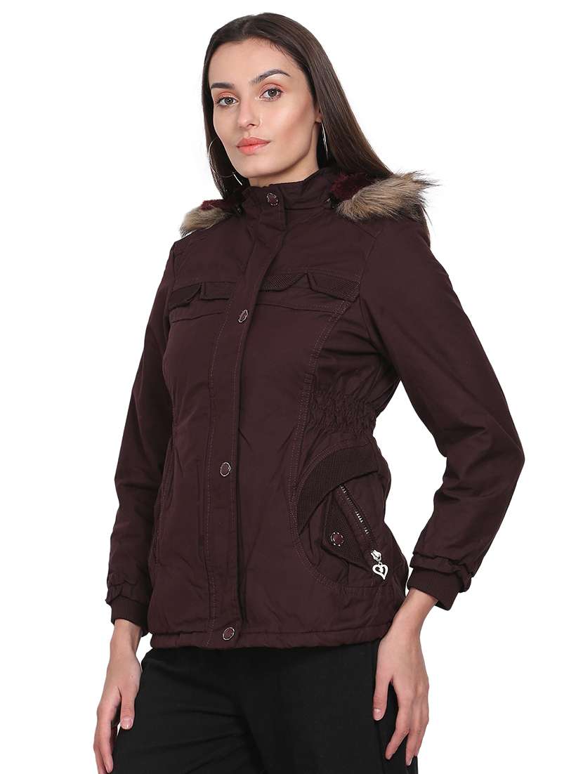 women brown solid long sleeve bomber jacket - 18212628 -  Standard Image - 1