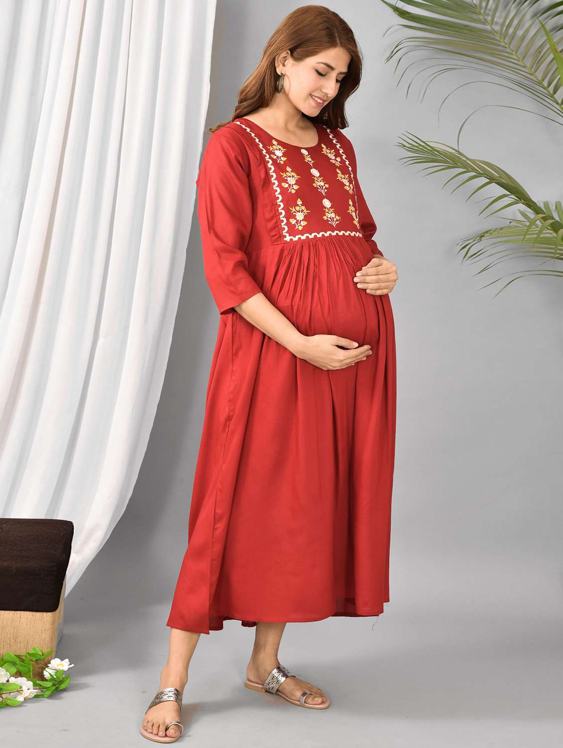 round neck printed maternity wear dress - 18212644 -  Standard Image - 1