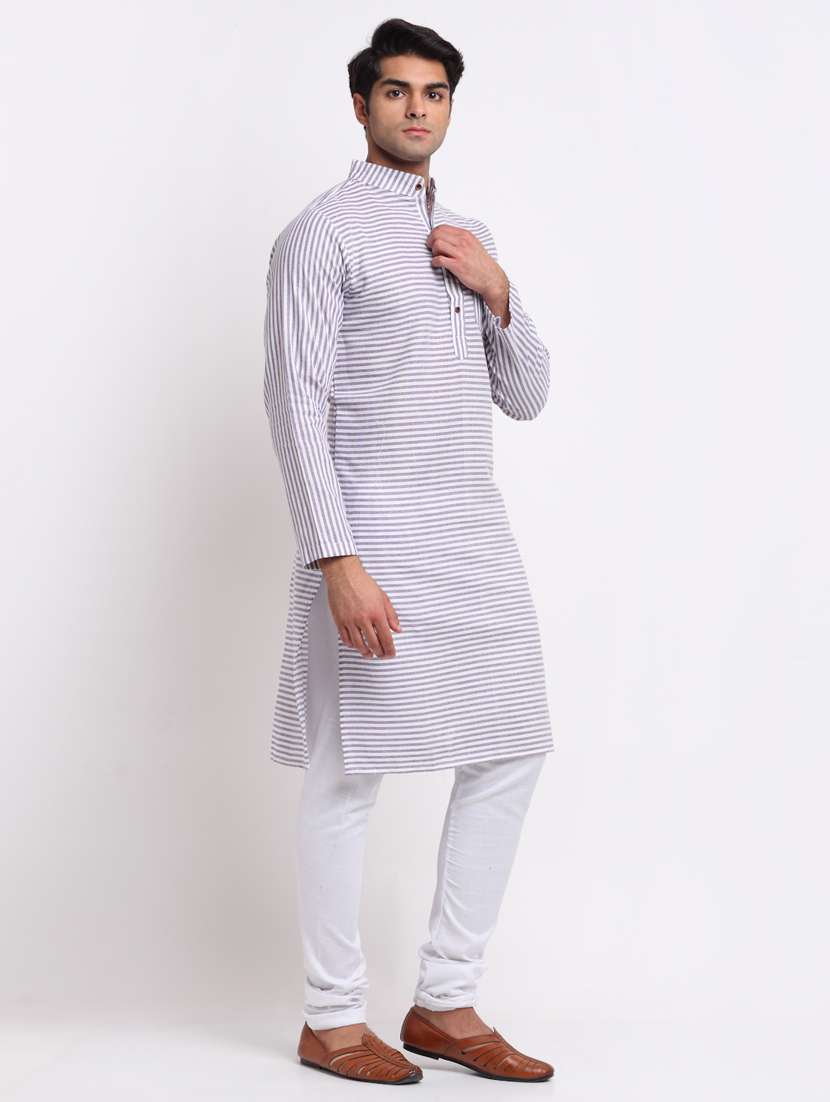Grey Striped Long Kurtas Kurta - 18212937 -  Standard Image - 1