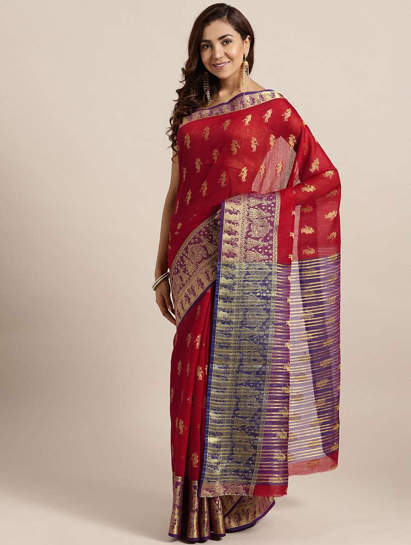 women's self design maroon colored saree with blouse