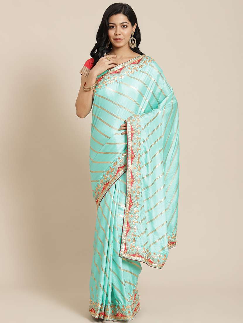 blue silk blend saree with blouse